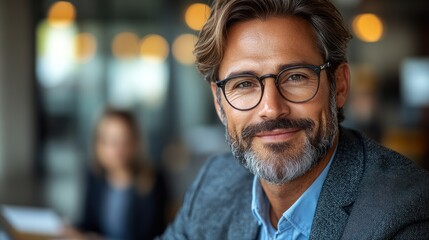 Obraz premium Close-up Portrait of a Smiling Man with Glasses and a Grey Beard