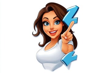 Fototapeta premium a 2D cartoon illustration of a female entrepreneur presenting a business chart professional and dynamic white background
