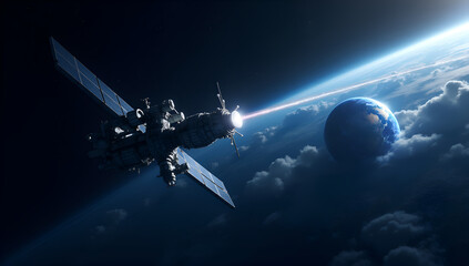 Obraz premium Orbiting Messages: Station Links with Earth