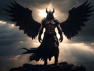 Fototapeta premium silhouette of the warrior with wings