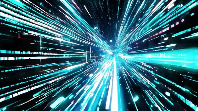 A hightech visualization of a virtual highway where data travels at high speeds, highlighting the efficiency and connectivity of Generative AI in managing and processing information.