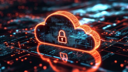 Fototapeta premium Stylized cloud icon demonstrating data protection in the cloud.