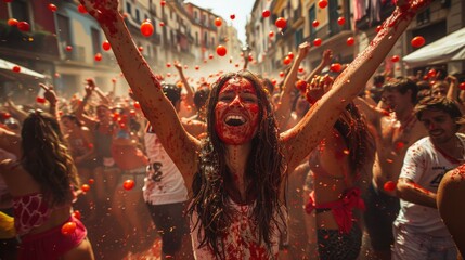 Joyful Revelry at La Tomatina Festival: A Colorful Celebration of Tomatoes in Spain's Streets