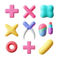 Obraz premium Medical symbols, multicolor palette, flat design, white isolated, 3D illustration