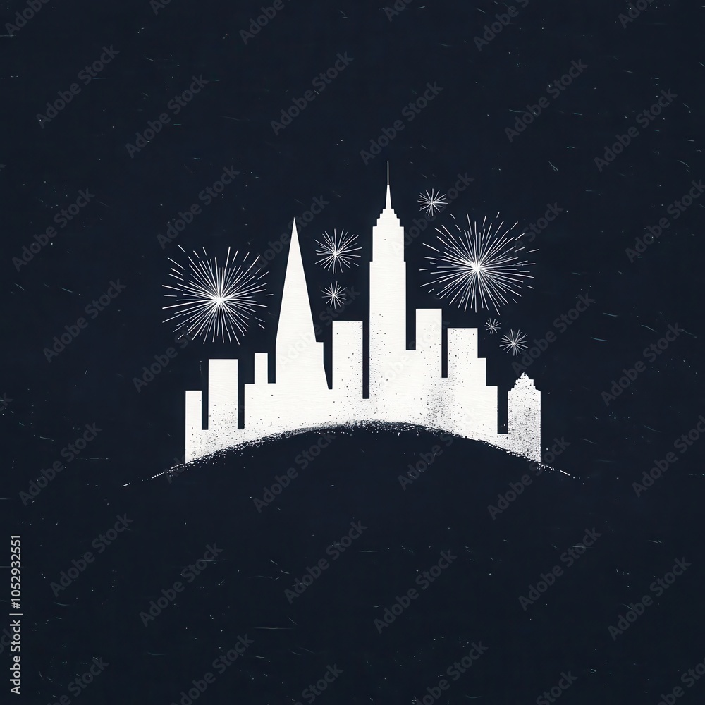 Wall mural Silhouette of City Skyline with Fireworks.