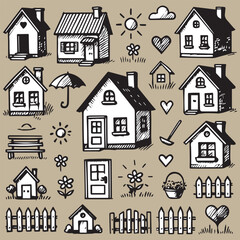 set of houses icons