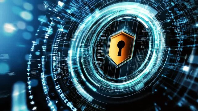 A conceptual image of a virtual vault surrounded by complex encrypted codes and symbols