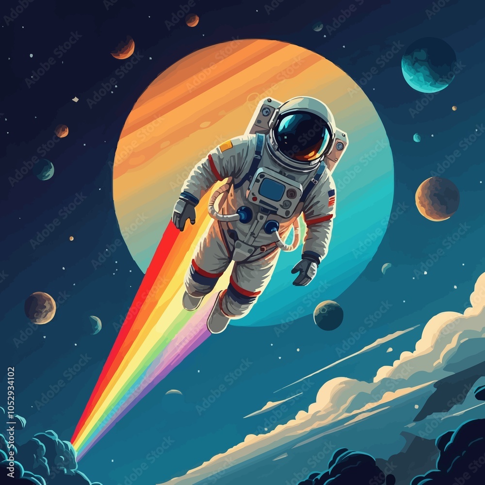 Wall mural an astronaut in outer space vector template design. jpeg version.
