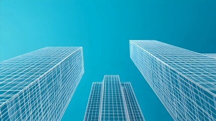 Fototapeta premium Geometric Wireframe Cityscape Skyscrapers and Towers Captured in Abstract Digital Rendering Showcasing the Complexity and Futuristic Design of Modern Architecture