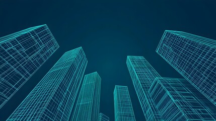 Fototapeta premium Futuristic cityscape of towering skyscrapers rendered in detailed digital wireframes