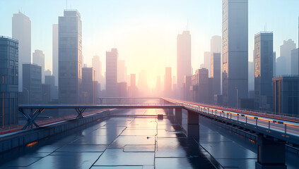 Obraz premium Golden Light on a City of Shapes