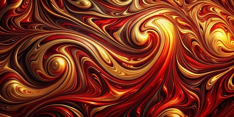 Fluid Swirls of Red and Gold, Digital Art, Abstract, Fractal, Swirls, Abstract Art