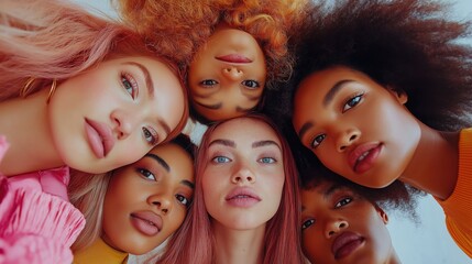 Obraz premium A vibrant gathering of women with diverse backgrounds radiates beauty and confidence. Posing together, they embody inclusivity and celebrate the power of skincare in this captivating campaign.