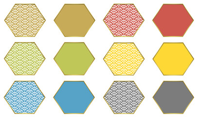 和風の六角形フレーム　2種　6色セットA