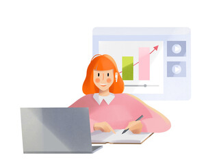 Girl studying online