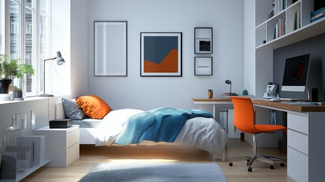 An inviting space with a desk workplace ideal for studying and creativity.