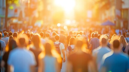 Obraz premium Sun glare creates a picturesque blur of life on a busy summer street.