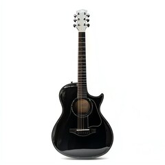 Naklejka premium Black acoustic guitar on a white isolated background.