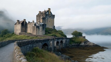Forsaken grandeur: gloomy, deserted castle shrouded in eerie quiet, its once majestic halls now consumed by decay, lingering memories, unsettling atmosphere of solitude, abandonment.