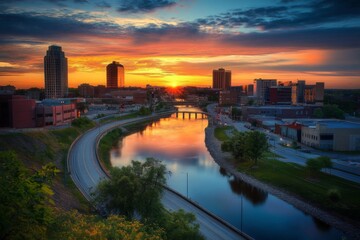 Fototapeta premium Captivating late evening view of Rochester's urban skyline.