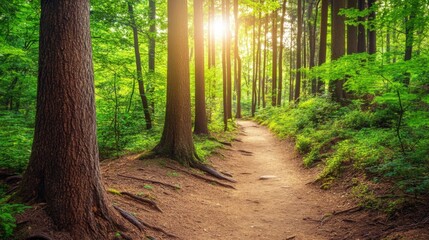 Fototapeta premium Tranquil Mountain Trail with Stunning Natural Light