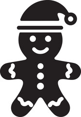 Simple Gingerbread Man Silhouette Icon - Black & White Vector.