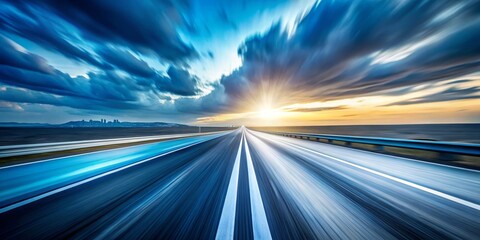 Highway to the Sun - Speed Blur, City Skyline, Dramatic Clouds, Motion, Speed, Landscape