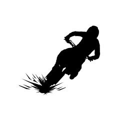 silhouette of a motocross rider drifting frontally at high speed vector