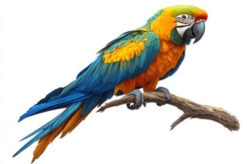Blue and Gold Macaw Parrot Perched on Branch