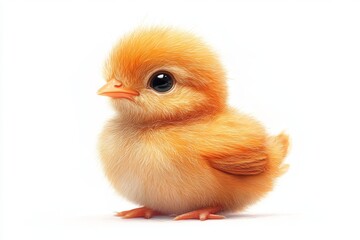 Obraz premium Cute Baby Chick with Fluffy Yellow Feathers on White Background