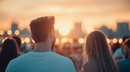 Joyful Rooftop Party Celebration with Diverse Friends under Vibrant City Lights
