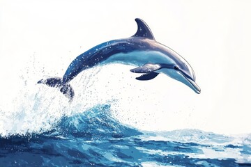 Fototapeta premium Dolphin Jumping Out of Water Splashing Sea Ocean