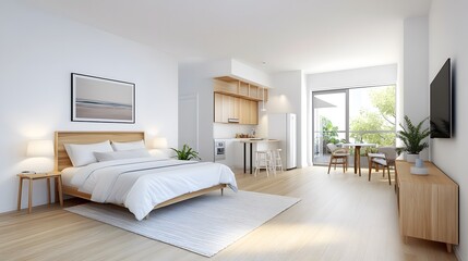 Fototapeta premium Modern minimalist studio apartment with natural light