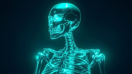 Glowing Human Skeleton with Teal and Blue Hues