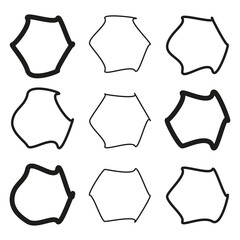 Abstract polygon shapes. Hand-drawn irregular lines. Black outline vector elements. Geometric minimalist design.