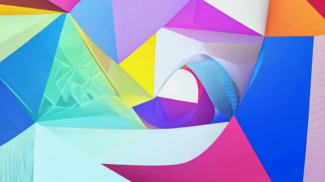 Delight abstract animation featuring dynamic collection multicolored cubes balls pyramids spirals all moving smooth continuous motion create engaging background looping format step construction