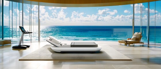 Obraz premium Futuristic Smart Bed with Ocean View.