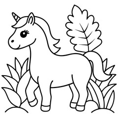Fototapeta premium Cute unicorn in jungle coloring page vector art illustration coloring book design 
