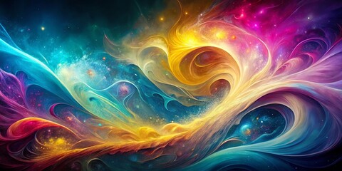 A Cosmic Tapestry of Swirling Colors and Ethereal Light, Embracing Distant Galaxies and Shimmering Stars