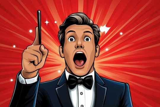 a 2D cartoon illustration of a businessman holding a presentation pointer informative and engaging white background