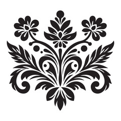 Decorative flower ornament element black silhouette floral shape clipart for printable