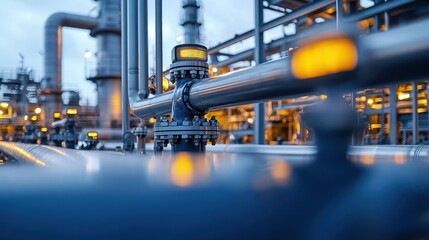 Pipelines at a gas refinery, close-up, smooth industrial lines and details
