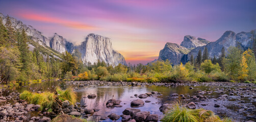 Panoramic View of El Capitan At Sunrise During the Fall Season, California, USA