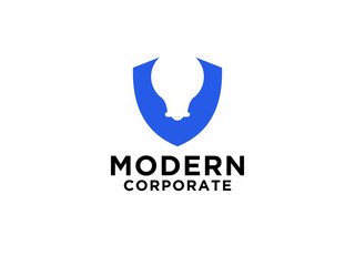 Obraz premium Protection Logo. Blue Shield with Negative Space Light Bulb inside.