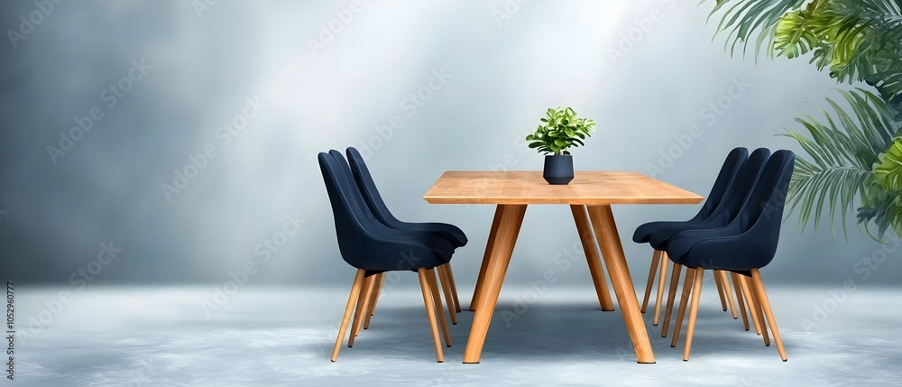Poster serene and stylish professional workspace with symmetrically arranged wooden conference table and ch