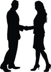 People shaking hand full body silhouette illustration