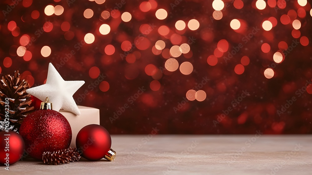 Aufkleber shimmering red and white stars sparkling in a magical glowing sky on new year s day with a soft blur