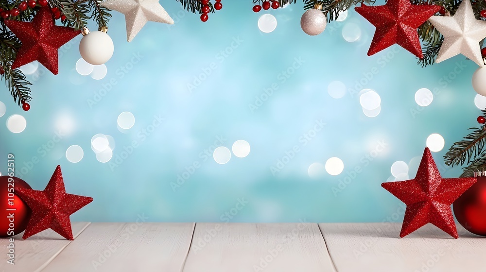 Leinwandbilder Glowing Red and White Stars against Soft Bokeh Backdrop in the Sky Perfect for New Year s Day Festive Atmosphere  Abstract Colorful and Elegant Graphic Design