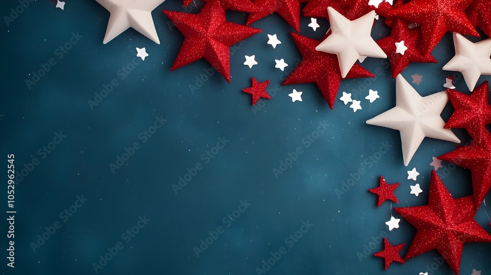 Fototapete soft glowing red and white stars in the night sky with a beautiful bokeh effect creating a whimsical