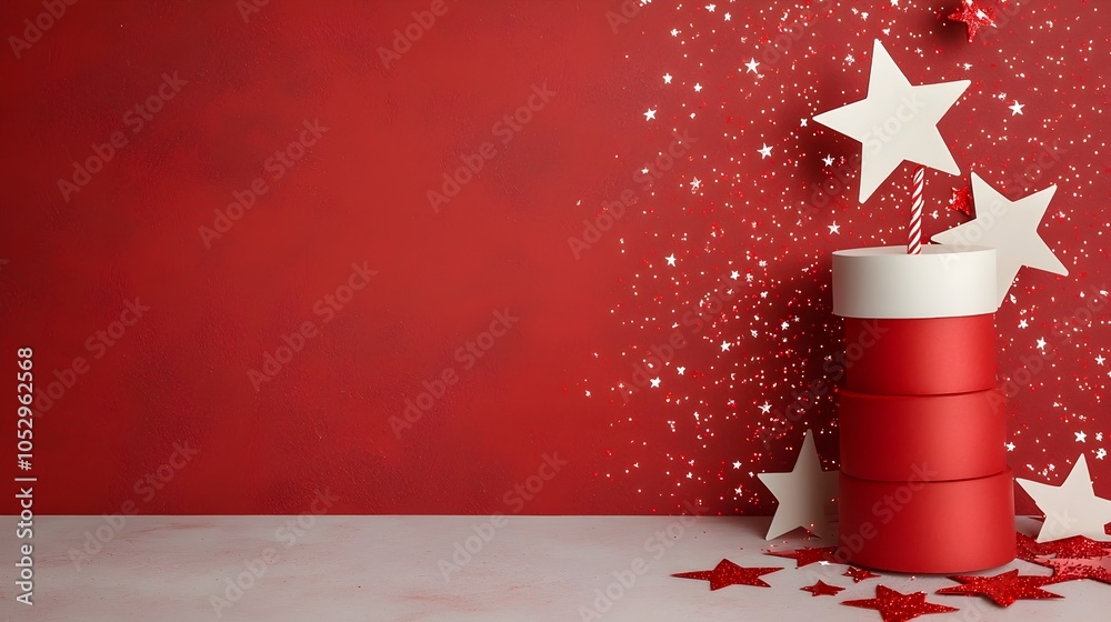 Poster dreamy red and white sparkling stars against a bokeh filled magical sky creating a festive and encha
